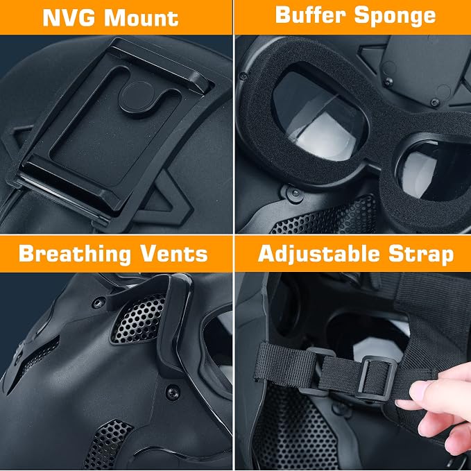 Guayma Airsoft Paintball Mask Tactical Full Face Cyberpunk Balaclava Mask For Halloween Cosplay Costume Movie Props