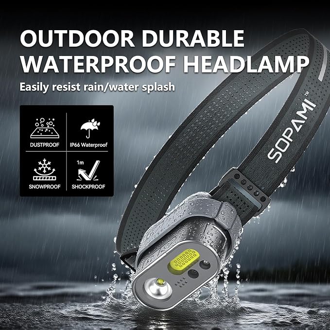 SOPAMI Rechargeable Headlamp, 2 Pack with Charging Case & Lantern, 3000 Lumens Super Bright, Motion Sensor Control, 8 Modes Waterproof Headlight for Camping, Hiking, Running, Emergency, Work