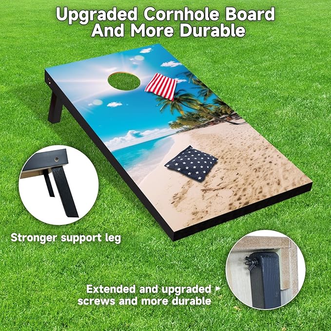 Cornhole Board Set 4x2 Regulation Size Cornhole Set with Carrying Bags & 8 Bean Bags Corn Hole Boards Bean Toss Game for Adults Family Outdoor Lawn Outside Backyard Games