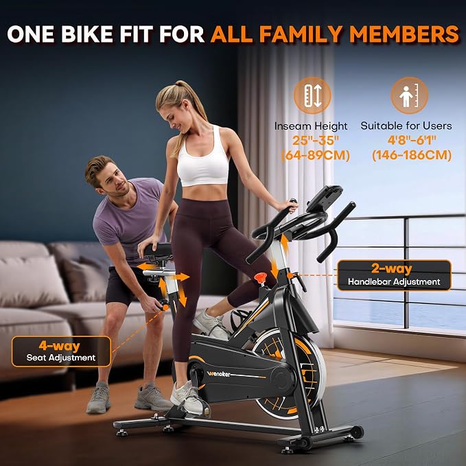 WENOKER Exercise Bike,Indoor Bike with Silent Belt Drive, Heavy Flywheel | Stationary Bike Multi-grips Handlebar and Upgraded Digital Display for Home, Orange