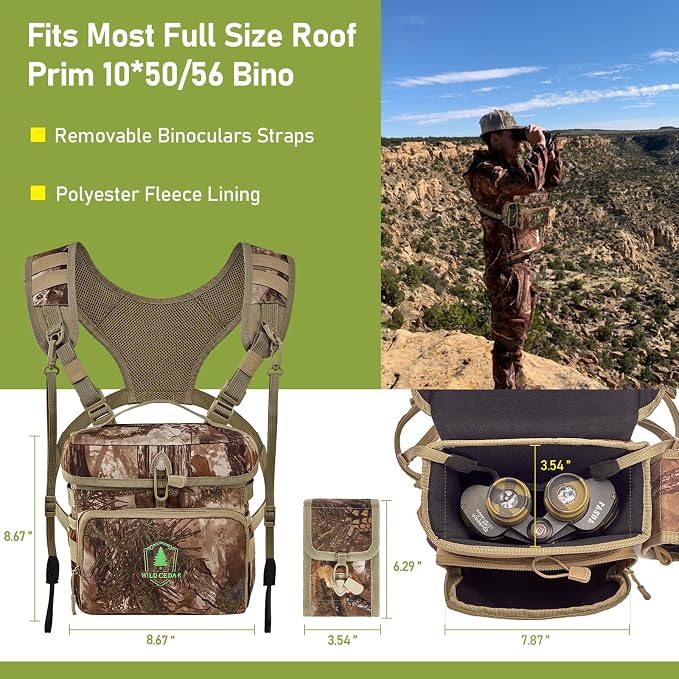 Binocular Harness Chest Pack with Rangefinder Pouch, Bino Harness with Rain Cover for Hunting
