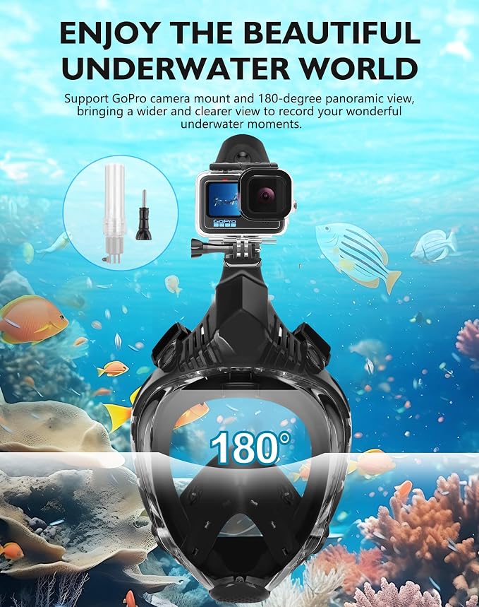 VGKE Full Face Snorkel Mask for Adults, Snorkeling Gear with Waterproof Phone Pouch, Unisex for Men and Women, 180-degree HD Panoramic View, Anti-Leak & Anti-Fog, Breathe Freely