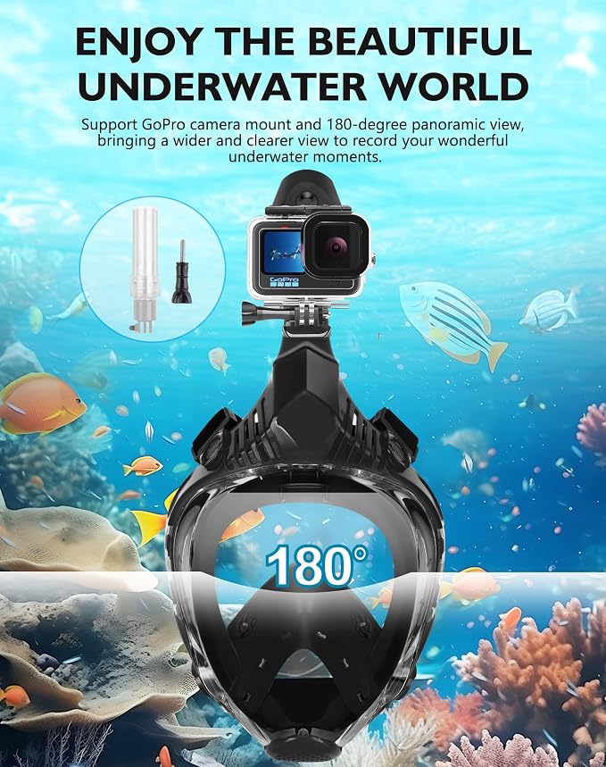 VGKE Full Face Snorkel Mask for Adults, Snorkeling Gear with Waterproof Phone Pouch, Unisex for Men and Women, 180-degree HD Panoramic View, Anti-Leak & Anti-Fog, Breathe Freely