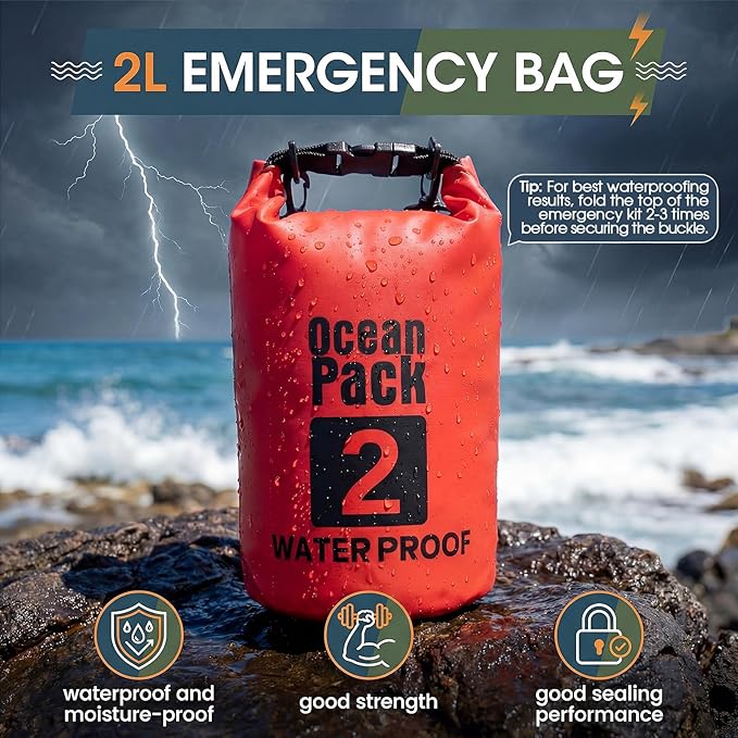 Boat Safety Kit Boat Essentials Kit Include 2L Waterproof Dry Bag LED Flashlight Survival Whistle Float and Line Emergency Set for Kayaks Canoe Sailboat Paddle Board