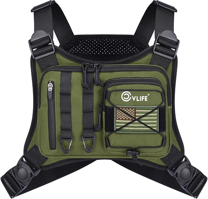 CVLIFE Outdoor Chest Bag for Men, Tactical Chest Pack, Adjustable Running Vest Bag, Lightweight Anti-theft EDC Rig for Hiking