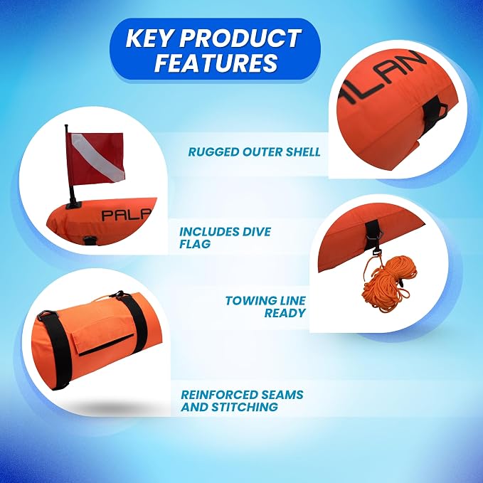 Scuba Choice Spearfishing Buoy Float with Dive Flag - High-Visibility, Durable 420D Nylon Cover, PVC Bladder for Scuba Diving & Freediving