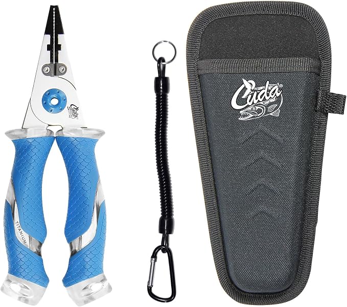 CUDA 7.5" Titanium Bonded Pliers Durable Fishing Braid, Mono & Fluorocarbon Cutter Saltwater & Freshwater Use Heavy Duty Nylon Sheath & Lanyard Included