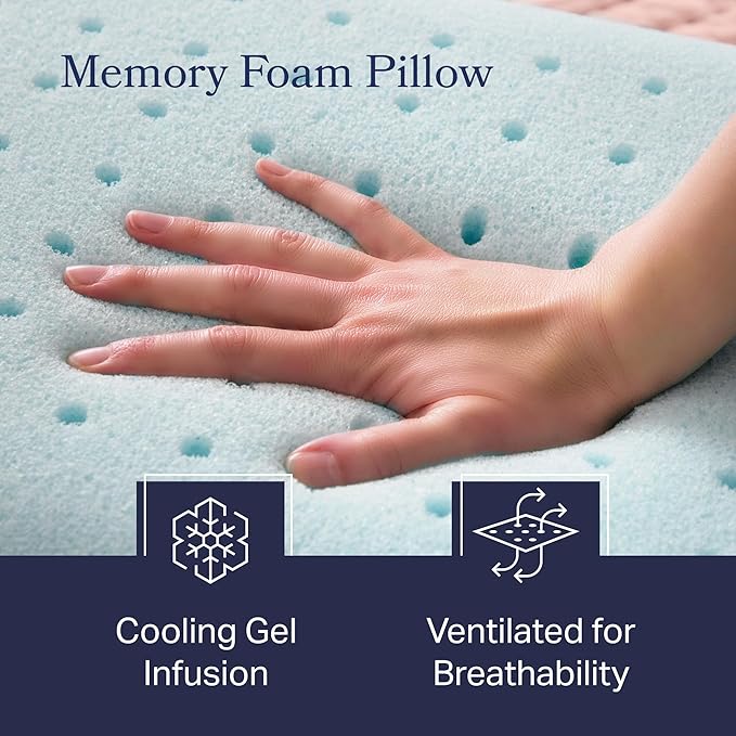 Weekender Cooling Gel Memory Foam Pillow for Sleeping – Queen Size, Ventilated Cooling Pillow for Side & Back Sleepers, Neck & Shoulder Support, Medium Firm, Washable Cover