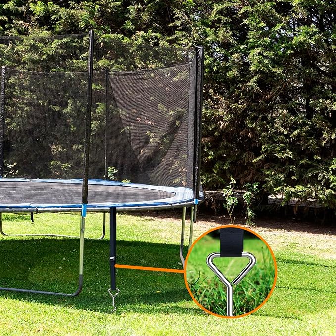Eurmax USA 4-Pack Windproof Trampoline Stakes Anchor Kit-Steel Corkscrew Anchor,Heavy Duty Tie Down Kit with T-Hook&Reinforced Safety Straps,Secure Weatherproof Protection for Trampoline,Tent&Playset