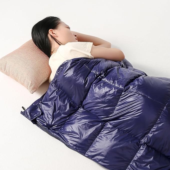 ShinHye Ultralight Adult Sleeping Bag 500g Premium Duck Down - Waterproof & Compressible 3-Season Camping/Backpacking 40-59℉ with Compression Sack(Navy)
