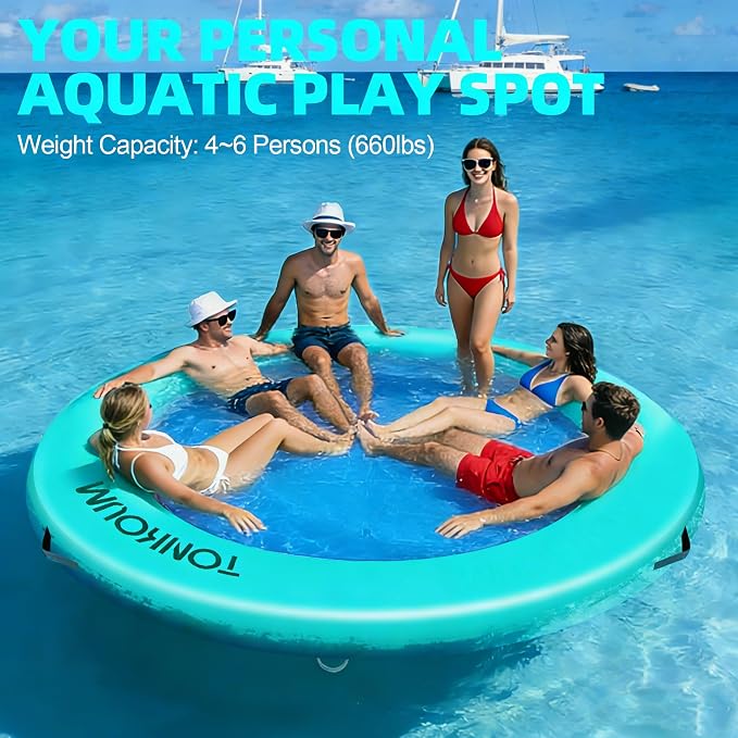 Water Hammock Inflatable Dock, 3.8ft/6ft/8ft Floating Raft Circular Water Island, Float Rings Air Mesh Platform for Lake/River/Swim Pool