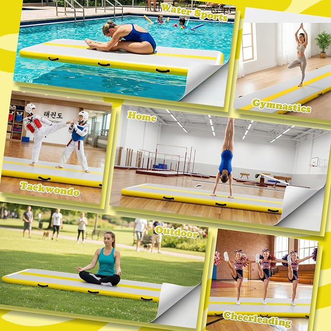 Tuxedo Sailor Inflatable Gymnastics Mat with Electric Pump, Storage Bag, Repair Kit–Air Mat for Home Training, Cheerleading, Yoga
