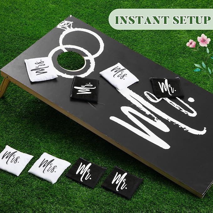 11 Pcs Wedding Cornhole Set for Reception, Mr & Mrs Cornhole Game with 8 Bean Bags & Board Wraps, Outdoor Lawn Toss Game for Wedding Party & Bridal Shower(Boards Not Included)