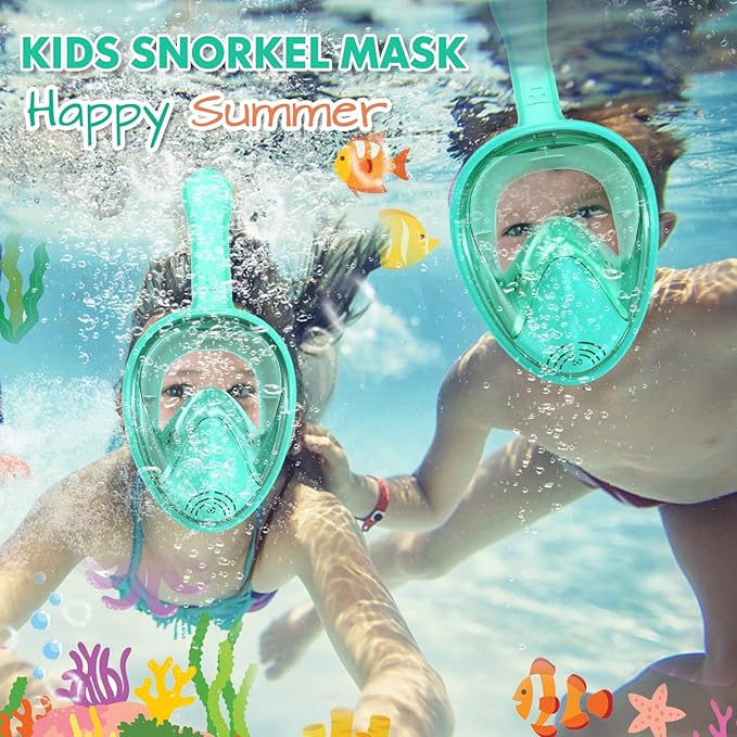 Kids Snorkel Mask Full Face, Snorkeling Gear for Kids with Camera Mount, 180 Degree Panoramic View Snorkeling Set Anti-Fog Anti-Leak