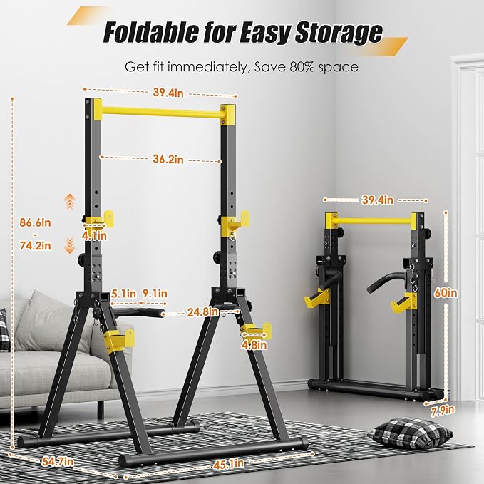 SogesPower Power Tower Pull Up Bar Station, Foldable Pull Up Dip Station Free Standing for Home Gym,Adjustable Pull Up Bar Stand Dip Bar Strength Training Workout Equipment,Triangular Design