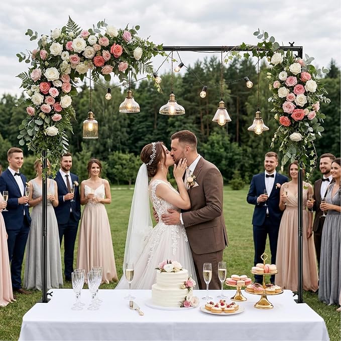 Over The Table Rod Stand with Clamps, Black Metal Table Arch Adjustable 38"-47" Tall 34"-102" Length, Table Balloon Arch for Wedding, Anniversary, Birthday, Party, Christmas Decoration