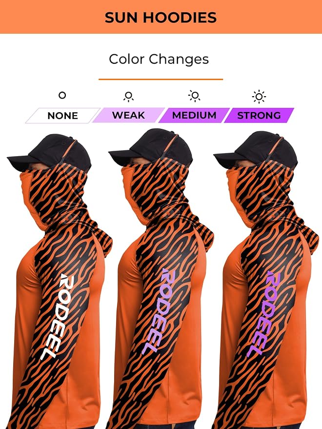 Rodeel Men's UPF 50+ Performance Fishing Hoodie, Long Sleeve Sun Protection Athletic Quick-Dry Breathable T-Shirt