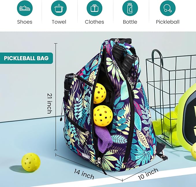 Sucipi Pickleball Bag - Men's & Women's Pickleball Backpack, Adjustable Sling Bag w/Fence Hook/Large Capacity/Safety Pocket