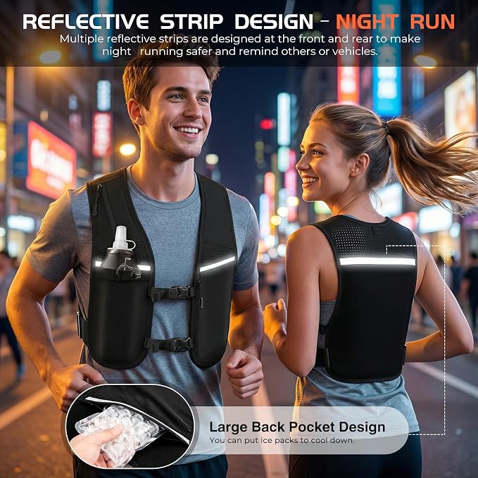 Running Vest for Women Men, Adjustable Chest Straps Running Hydration Vest for Marathon Jogging Trail Race Cycling Hiking, Lightweight Reflective Hydration Backpack with 500ml Soft Flask