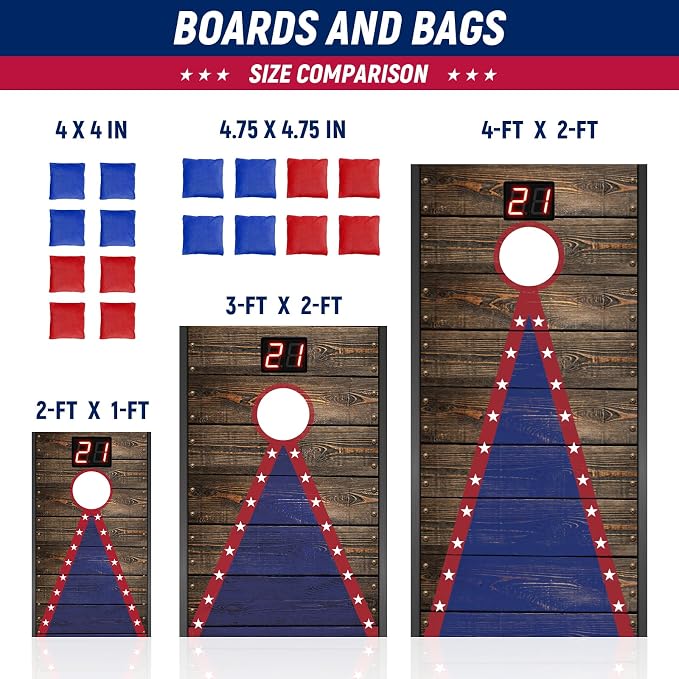 Electronic Cornhole Board Set (4x2ft) - Automatic Scoring Corn Hole Game for Adults & Kids - Infrared Sensing Wood Set with 8 Bags & Carry Case for Backyard, Party & Tailgates