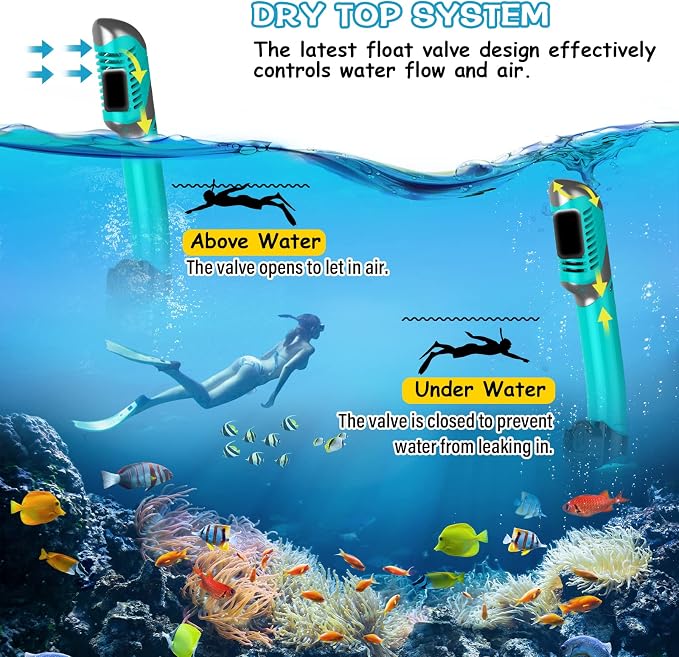 Greatever Dry Snorkel Set,Panoramic Wide View Anti-Fog Scuba Diving Mask,Professional Snorkeling Gear for Adults Kids