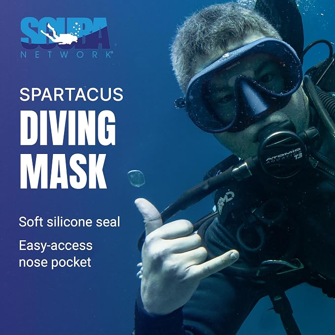 Spartacus Frameless Dive Mask, Ultra-Clear Low-Iron Glass, Wide View, Low Volume, 100% Silicone Skirt