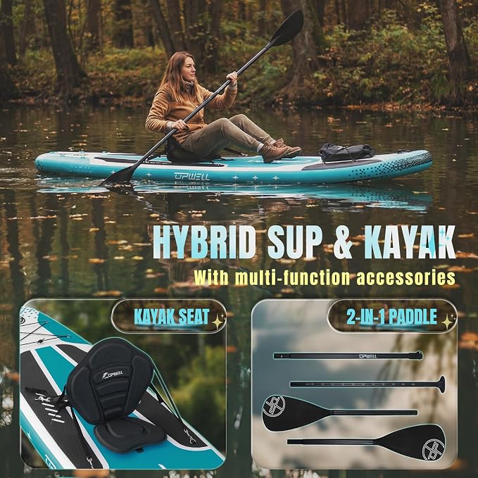 UPWELL 10'6"/11'/11'6" Inflatable Paddle Board, Stand Up Paddlboard for Youth & Adults, Stable Design, Premium SUP Accessories, Backpack, Leash, Hand Pump, Fins