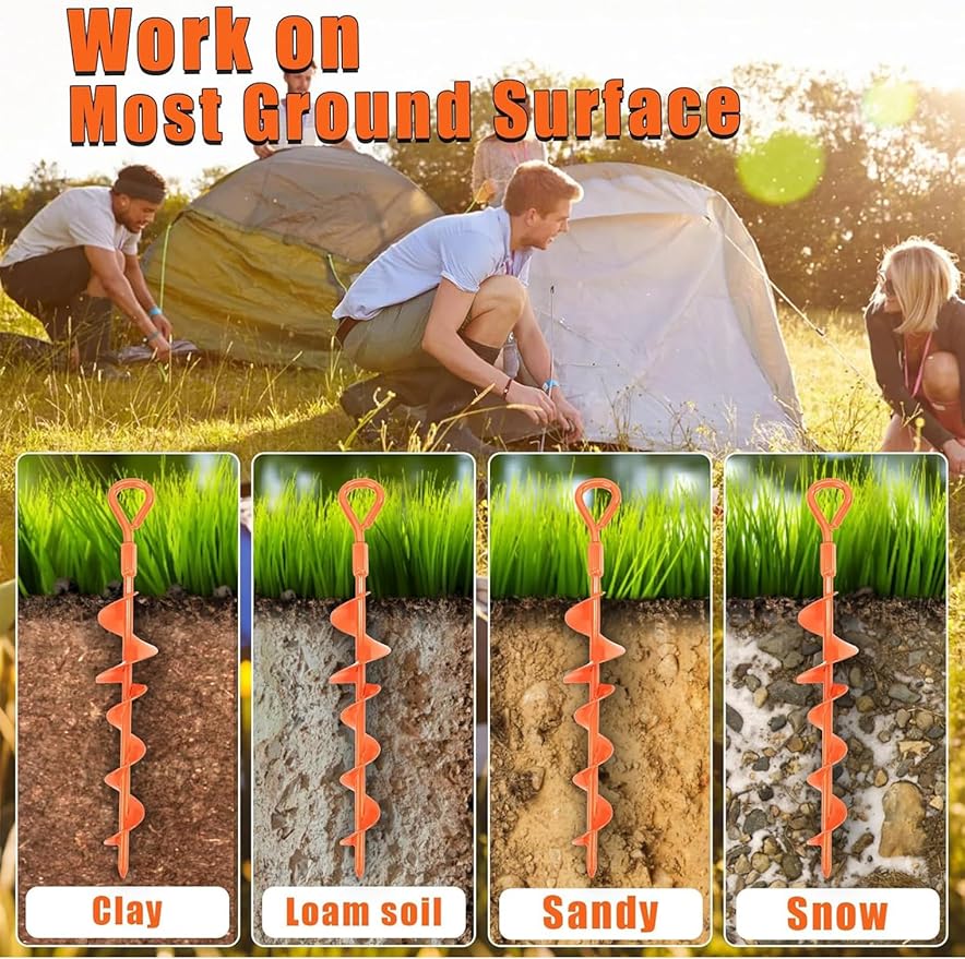 Ground Anchors Screw in 15 Inch, 6 Pack Spiral Trampoline Anchors Stakes Heavy Duty, Swing Set Anchors Tent Stakes for Camping, Car Ports, Canopies, Sheds, Securing Animals