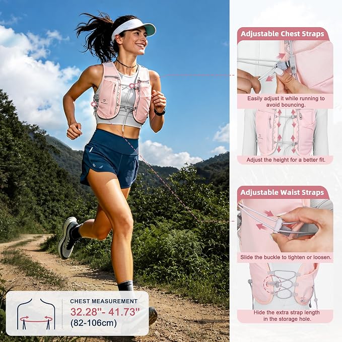 BECOJADDE 5L Running Vest for Women, Hydration Backpack Lightweight & Breathable for Trail Running, Marathon, Hiking, Cycling