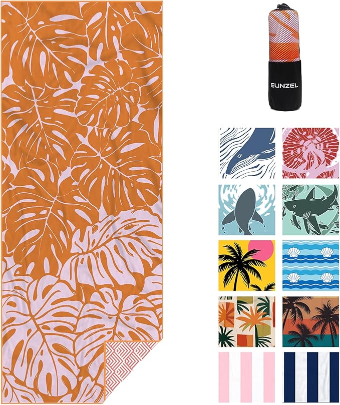 Eunzel Microfiber Beach Towel, Quick Dry Travel Towel Large Sand Free Towel for Beach, Camping, Swim Pool, Gym, Sports& Yoga 71"x32", Palm Orange