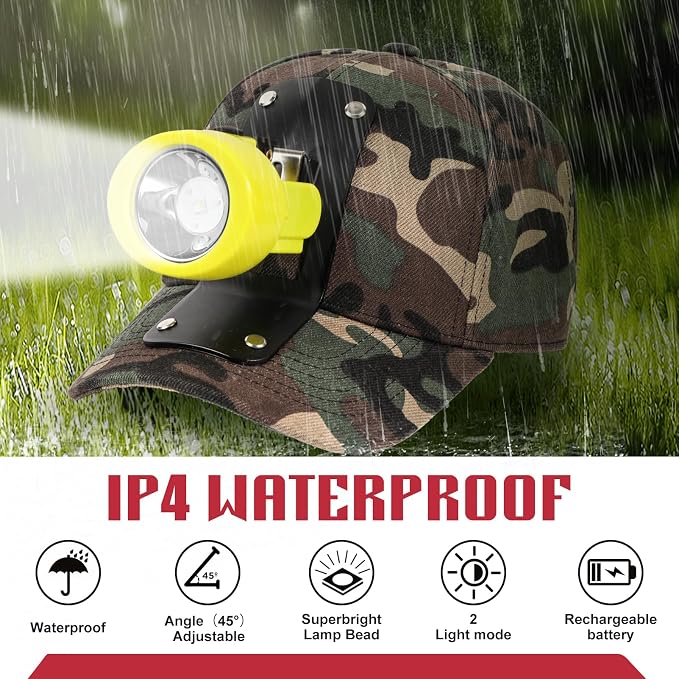 High Lumens LED Mining Headlamp with Hat - Waterproof, Durable, Long-Lasting Rechargeable Headlight, Adjustable Strap, Perfect for Miners Camping Hiking (KL3.0 Yellow with Hat)