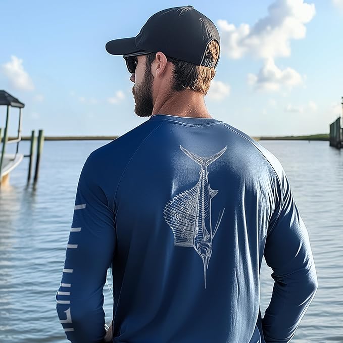 Palmyth Fishing Shirts for Men Long Sleeve UPF 50+ T Shirt Sun Protection | Quick Dry, Sun Protection, Myth-Cool Fabric, Fish Print, Moisture Wicking, Stretchy, Breathable, Fishing,Boating,Outdoor Wear