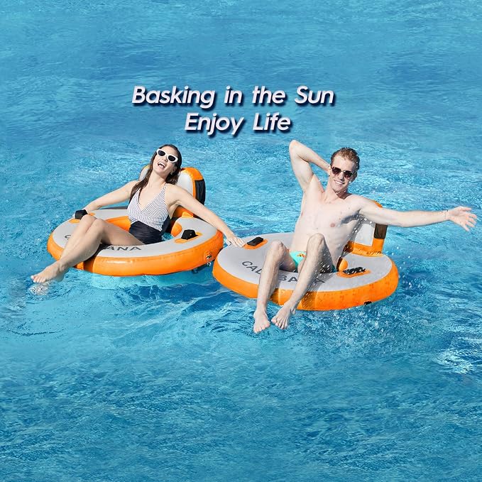 CALOBANA Round Floating Ring Inflatable Water Hammock Heavy Duty River Floats Lake Raft for Adults Tanning Pool Lounger Float Island Platform Pad Mat for Party