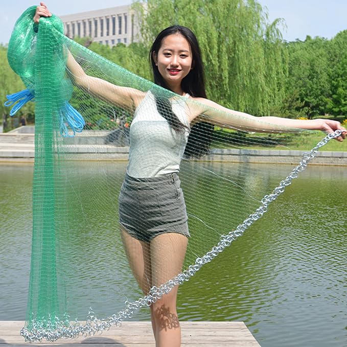 Easy Throw Cast Net for Fishing - Durable Fish Nets for Fishing with Smooth Casting, Perfect for Catching Fish, 8/9/10/12ft Radius