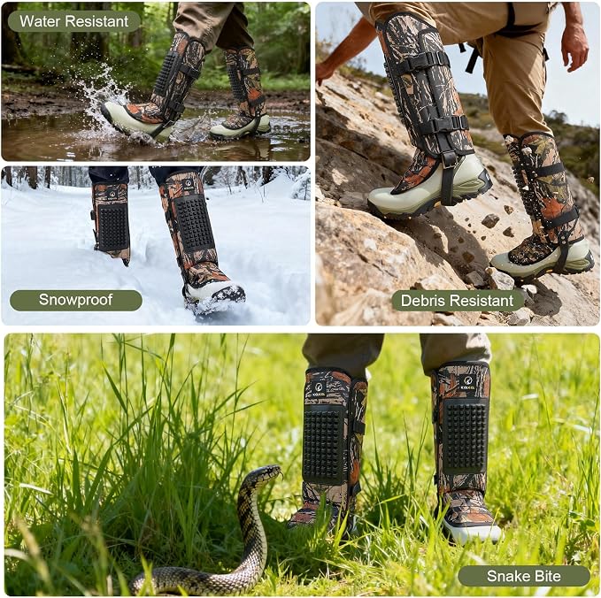 Kalkal Snake Gaiters, 1200D Waterproof Snake Chaps Snake Gaiters for Men Women, Adjustable Snake Bite Protection Snake Guards for Legs Men, Snake Proof Gaiters for Hiking Hunting