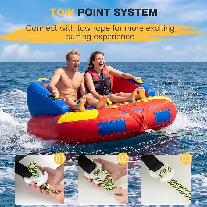 2-Person Towable Tubes for Boating with Towable Rope, Couch Reversible Boat Tube, Padded Bolster Guard Handles & Quick-Connect Tow Point | Towable Rope,Couch Reversible Boat Tube,Padded Bolster Guard Handles,Quick-Connect Tow Point
