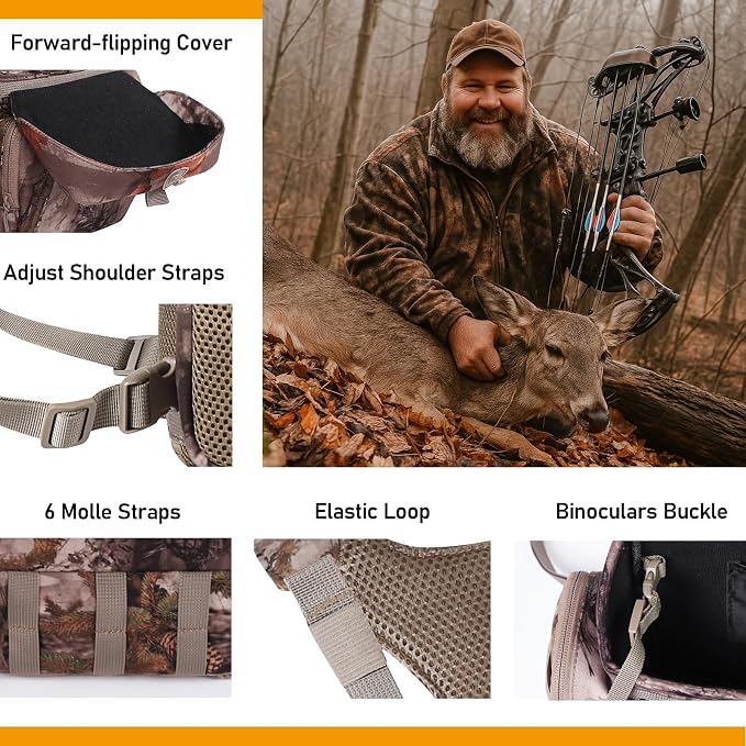 NEW VIEW Silent Hunting Binocular Harness Chest Pack with Rangefinder Pouch & Rain Cover, Stealth Bino Harness for Hunting, Fits Most Binoculars up to 10×56