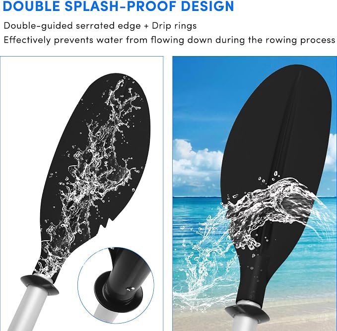 Kayak Paddle,88in 4 Pieces Boat Oars Kayak Paddles,Heavy Duty Aluminum Alloy Shaft Float Lightweight Detachable Adjustable Fishing Kayak Paddle for Adults with Paddle Leash(8 Color ，1Pack,2Pack)