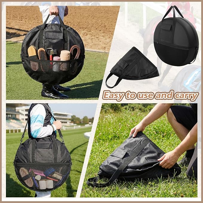 Shinylin 21 x 8 Inch Double Rope Bag with Strap for Trail and Working, Adjustable Strap Round Carry Bag for Roping Equipment Equestrian Accessories