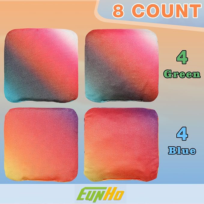 EunHo Double Sided Set of 8 Cornhole Bags Regulation Size & Weight Sticky and Slick Professional Corn Hole Bean Bags Multicolored