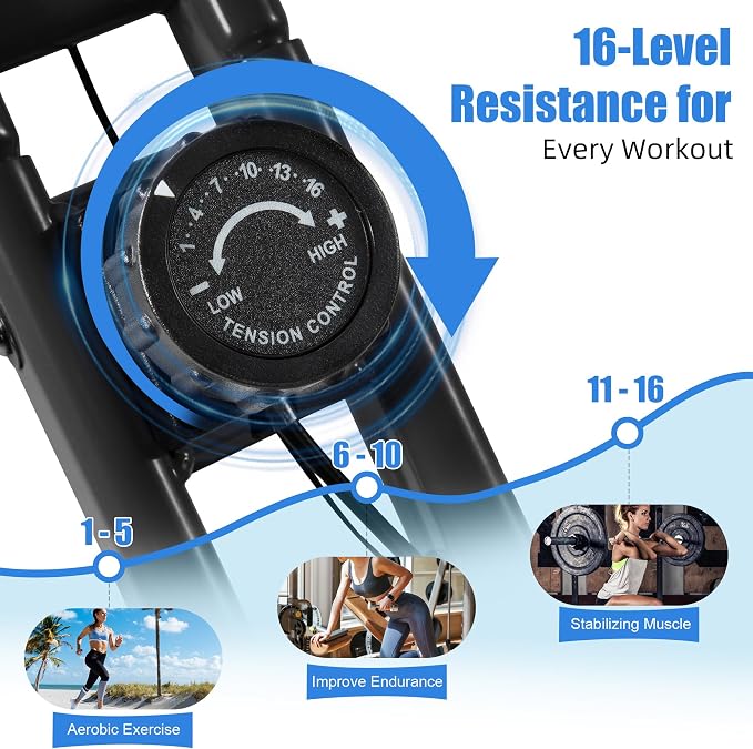 BARWING Stationary Exercise Bike for Home Workout, 5 IN 1 Foldable Indoor Cycling Bike for Seniors, 350LB Capacity, 16-Level Magnetic Resistance, Seat Backrest Adjustments