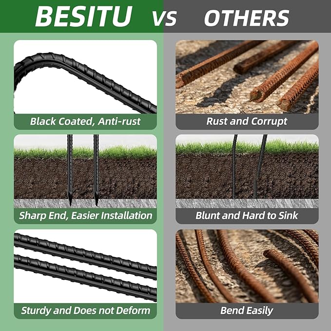 Besitu 12 Inch Rebar Stakes J Hook Ground Stakes 32-Pack Heavy Duty Galvanized Chain Link Fence Stakes Metal Tent Stakes for Outdoor Lawn Decorations Inflatables Canopy Swing Set
