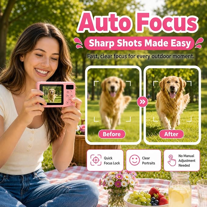 Maxmango D70 Underwater Camera, 10FT Waterproof Digital Camera for Pool & Beach, 4K 48MP Teens Underwater Cam with Dual Screens, Autofocus, 18X Zoom, Floating Camera for Boys Girls Pink(16GB)