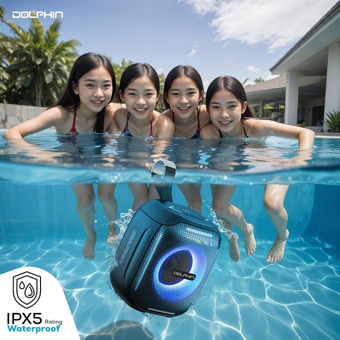 Dolphin S10 Portable Bluetooth Speaker - LED Lights - IPX5 Water Resistant Wireless Speaker - 5W Stereo Sound - Bluetooth 5.3-6H Playtime - Compact Mini Speaker for Beach Pool Fitness Travel Outdoor