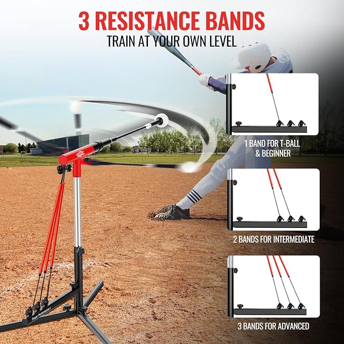 Youth Swing Trainer For Baseball & Softball - Auto Reset Hitting Trainer with 3 Power Bands,Softball Swing Trainer Height Adjustable 24–30" Baseball Training Equipment Improve Power,Speed,Accuracy