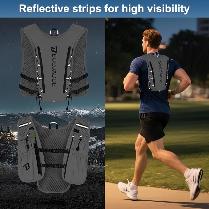 BECOJADDE Running Vest Hydration Backpack for Men Women, 5L Lightweight Running Backpack Hydration Pack for Marathon, Trail, Cycling, Hiking, Jogging