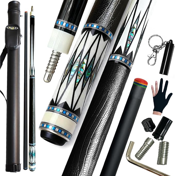 Tai ba cues Pool cue Stick + Hard Case, Multi-Weight System, Multilayer Leather Tip -12.5/11.5mm, 58", Hardwood Canadian Maple Professional Billiard Cue Stick