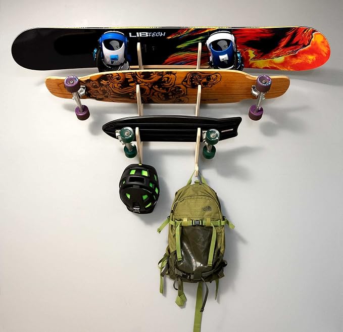 Grassracks Bamboo & Birch Snowboard Rack and Skateboard Rack - Moloka`i Series Snowboard Wall Mount