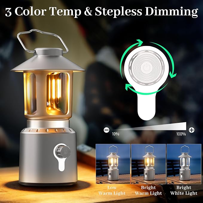 Camping Lantern Rechargeable, Telescopic 8000mAh Retro Waterproof Camping Light, Electric Lanterns for Power Outages, Vintage Hurricane Lamp for Tent Outdoor Patio RV Fishing