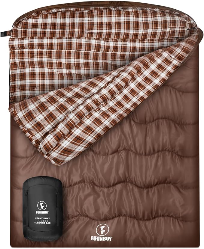 0 Degree Flannel Double Sleeping Bag for Adults, Couples or Family - Winter Queen Size Waterproof & Warm 2-Person Sleeping Bag for Cold Weather Camping, RV Travel